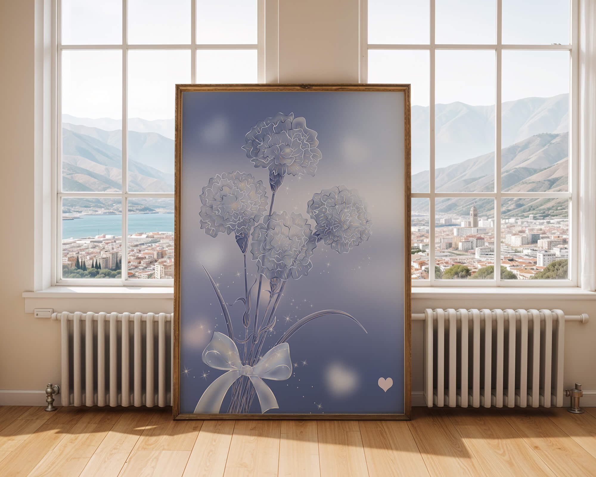 Carnations With Sparkles And Ribbon On Blue Background - Mi tienda