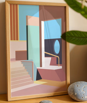 Diseño arquitectónico moderno con elementos geométricos pastel
