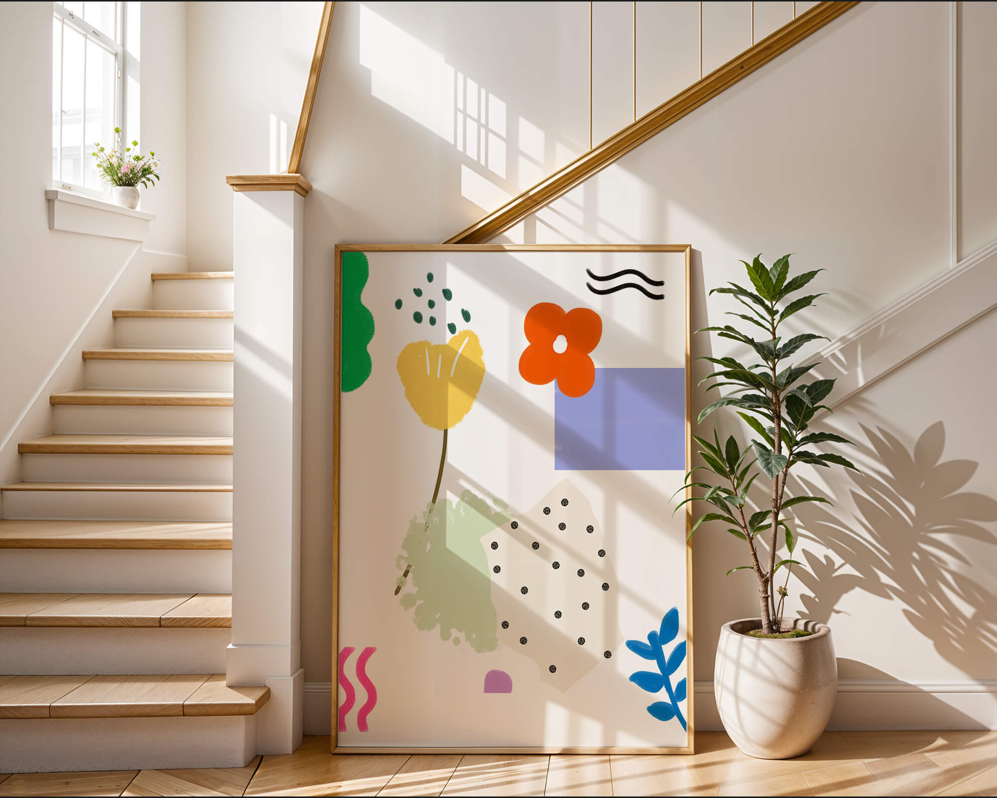 Abstract floral design with colorful geometric shapes