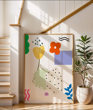 Abstraktes Blumendesign mit bunten geometrischen Formen