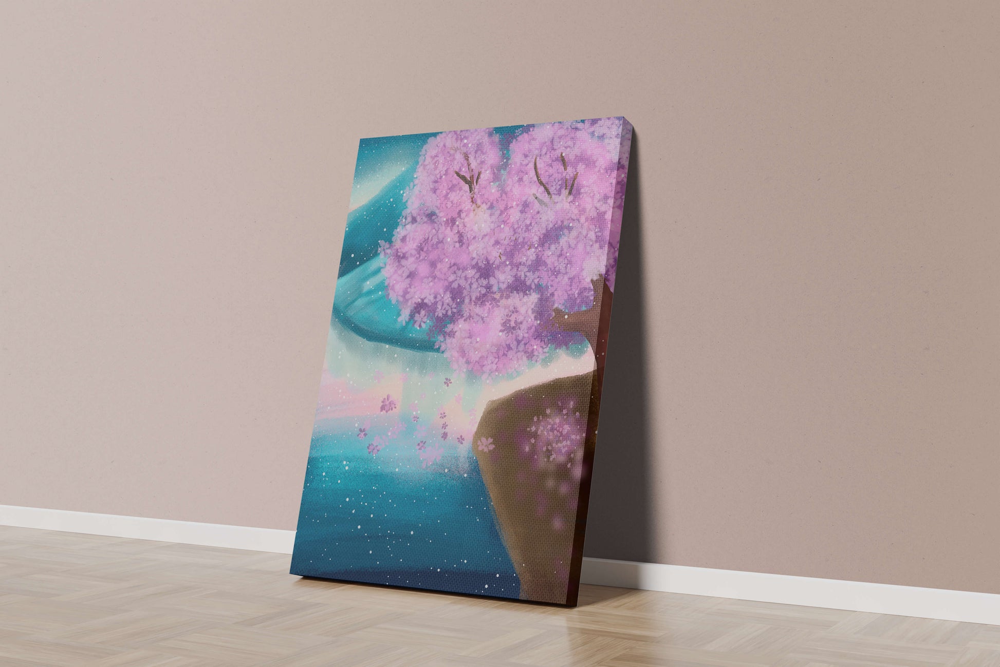 A Beautiful Cherry Blossom Tree in a Dreamlike Landscape