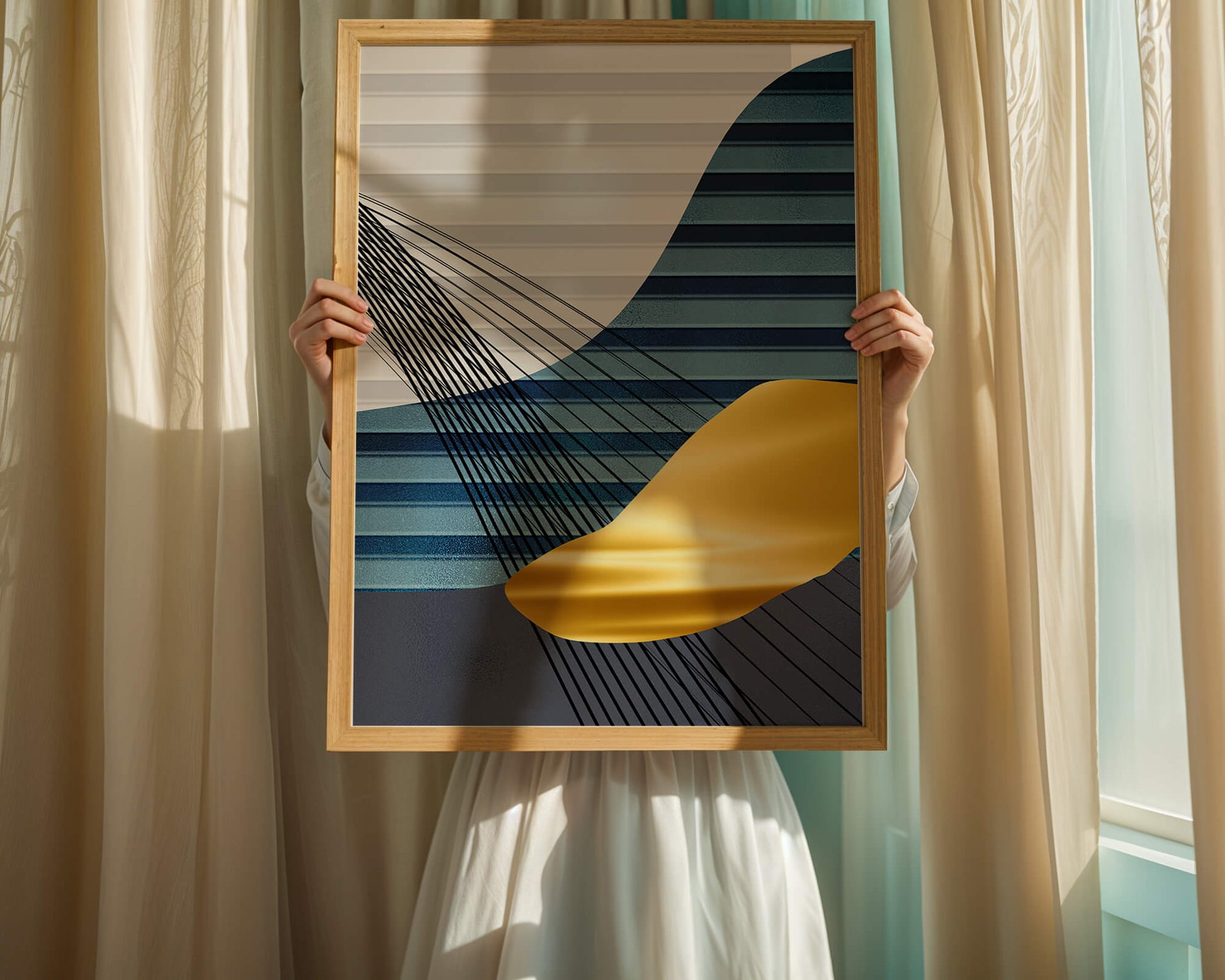 Abstract Composition with Blue and Gold Elements