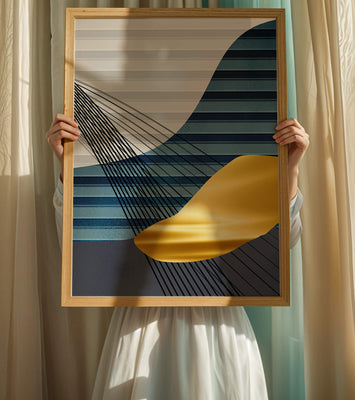 Abstract Composition with Blue and Gold Elements