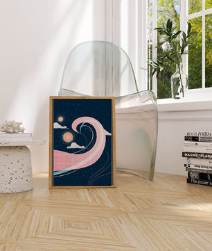 Cosmic Waves and Planets with Whimsical Pink Swirls and Stars - Mi tienda