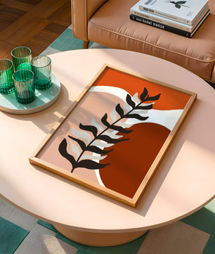 Abstract Botanical Print with Earth Tones and Modern Leaf Design