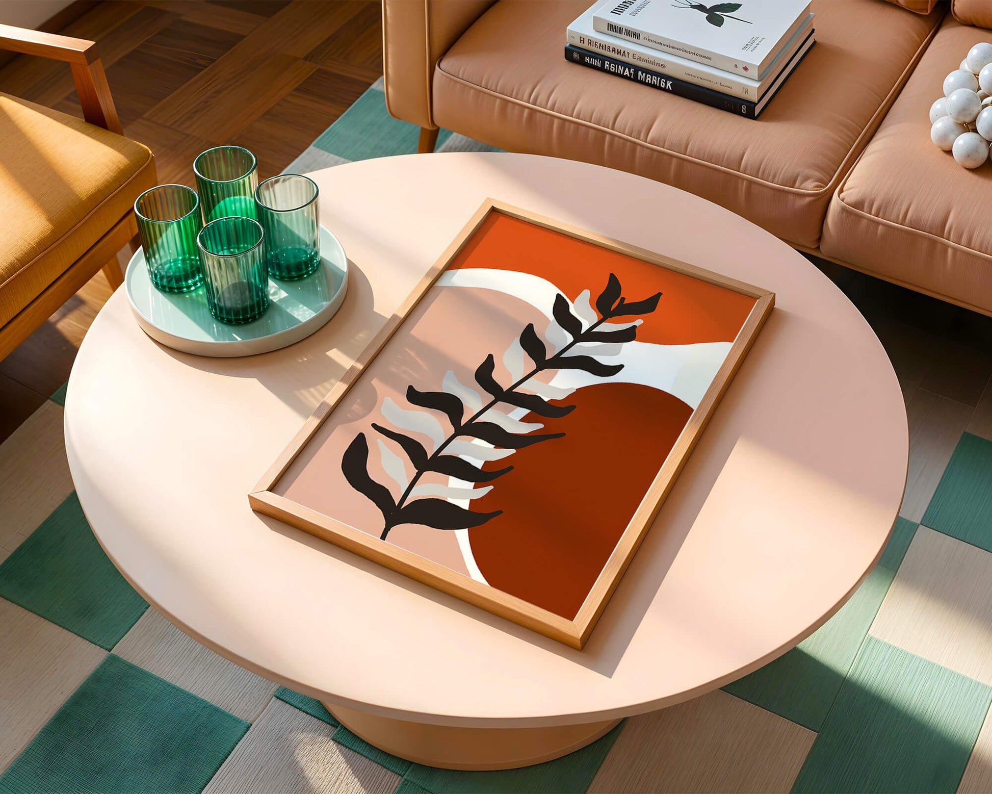 Abstract Botanical Print with Earth Tones and Modern Leaf Design