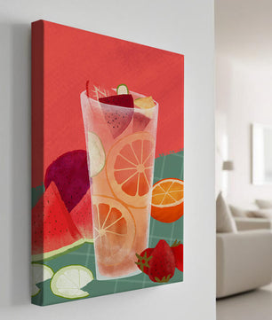 Ilustración de cóctel de frutas refrescante con cítricos y sandía
