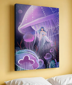 Underwater Fantasy Scene with Jellyfish and Girl