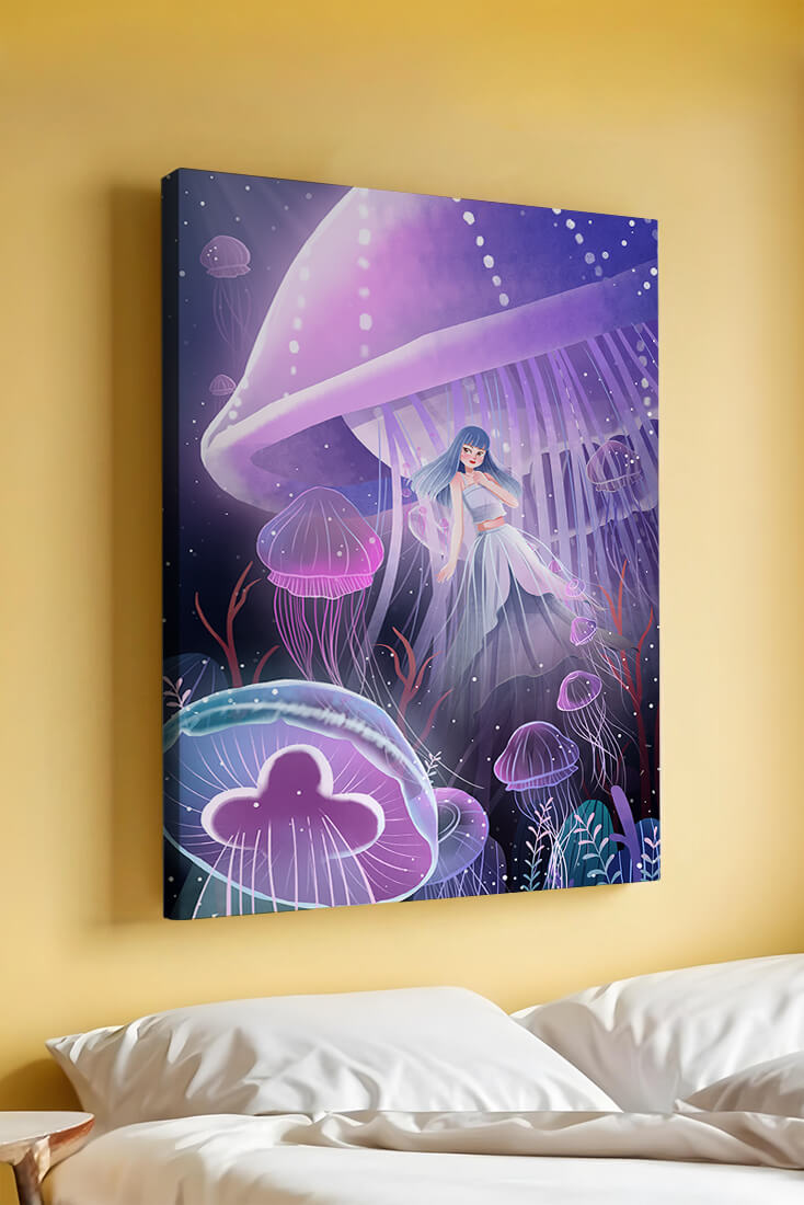 Underwater Fantasy Scene with Jellyfish and Girl
