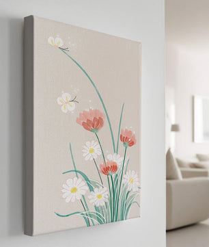 Delicate floral illustration with butterflies and wildflowers