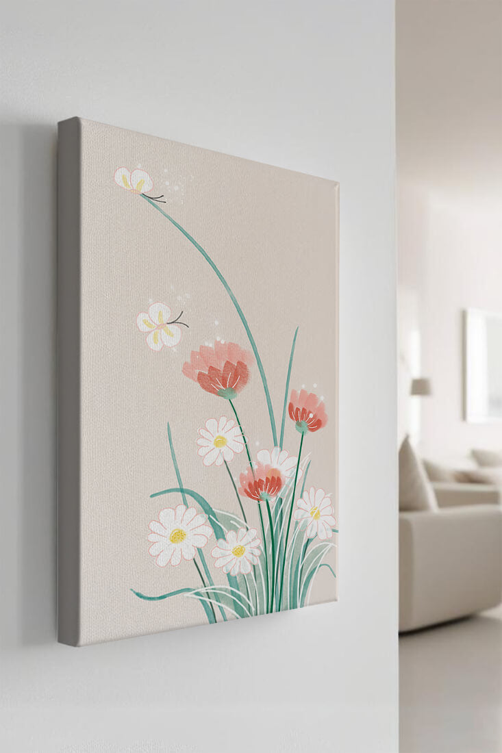 Delicate floral illustration with butterflies and wildflowers
