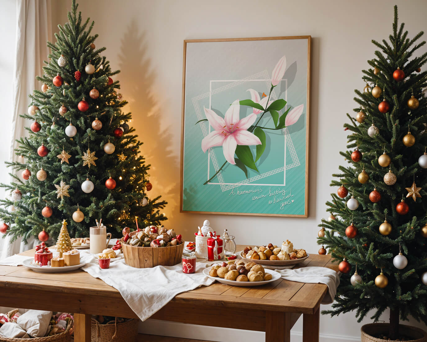 Elegant floral design with pink lilies and modern accents