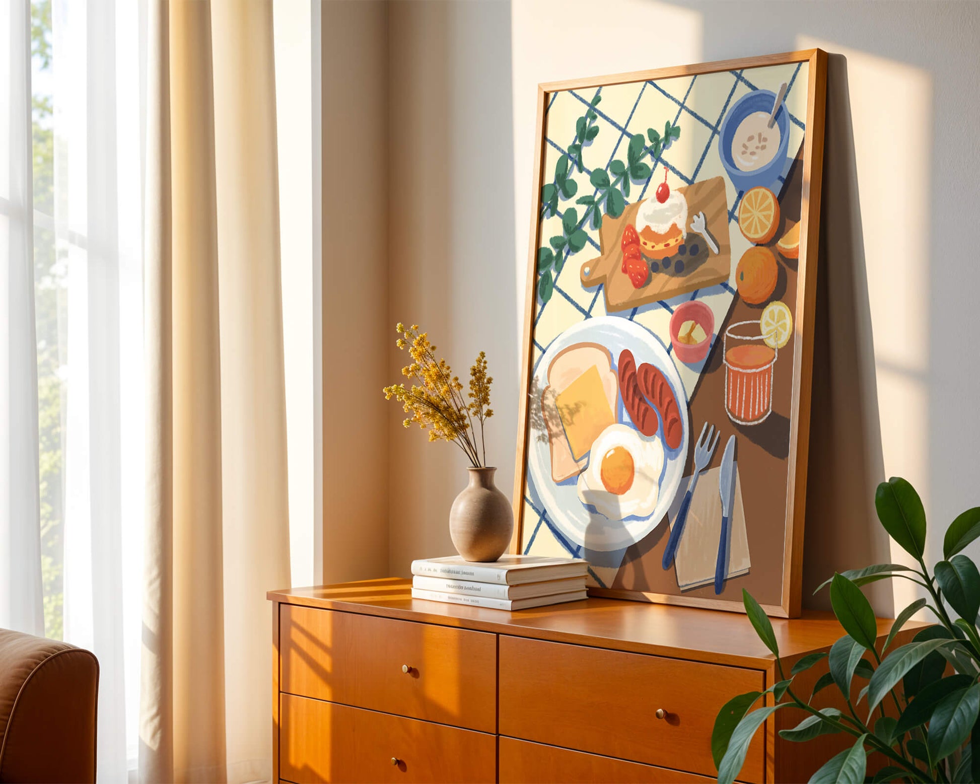 Desayuno encantador con jugo de naranja fresco y pasteles