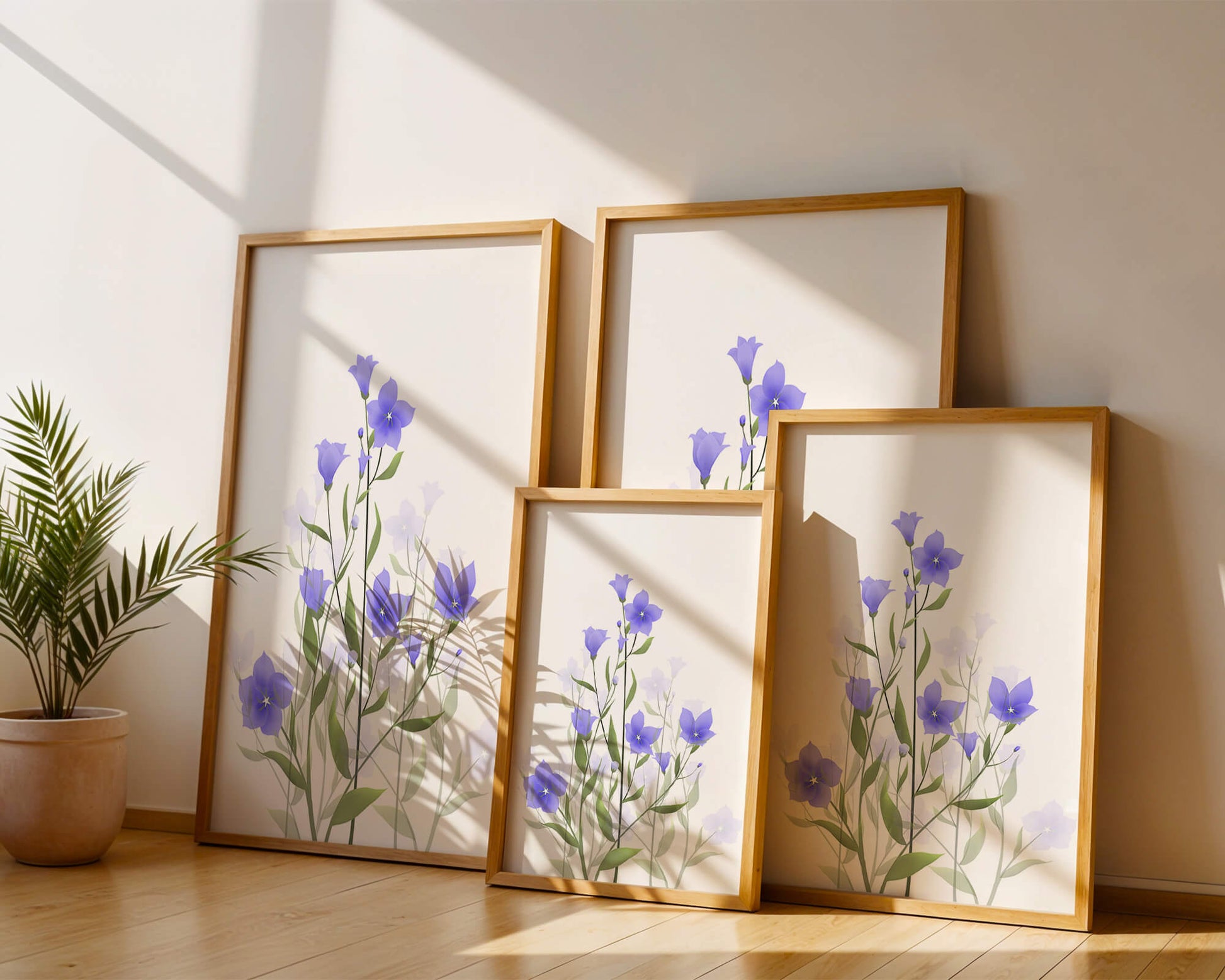 Elegant pastel blue flowers with green leaves on a white background