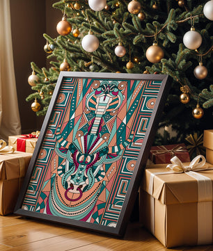 Arte tribal geométrico con motivos de serpiente y toro