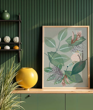 Floral botanical pattern with green leaves and delicate flowers