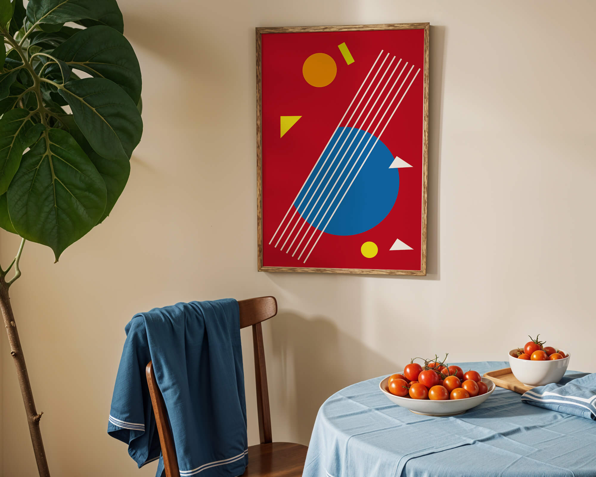 Abstract geometric shapes with bold colors and lines