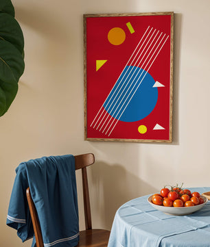Formas geométricas abstractas con colores y líneas audaces