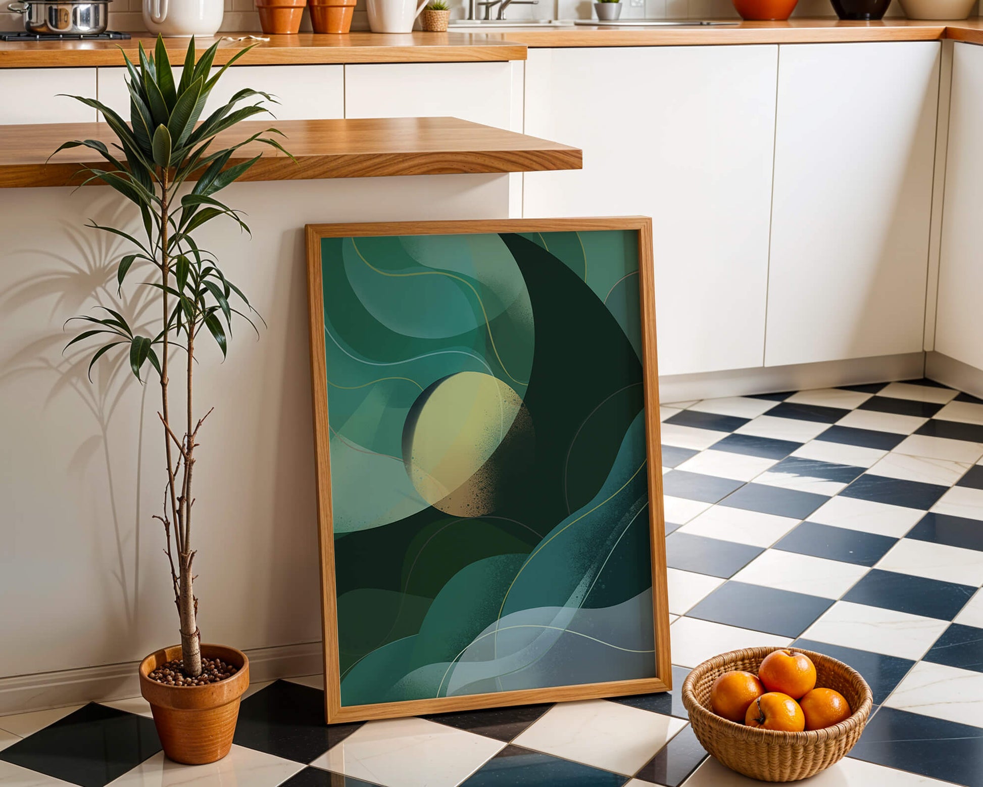 Abstract green and blue fluid shapes with gradient effect