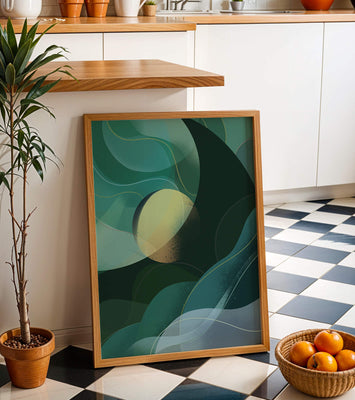 Abstract green and blue fluid shapes with gradient effect