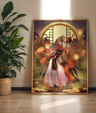 Elegant Asian-inspired fantasy artwork with lanterns