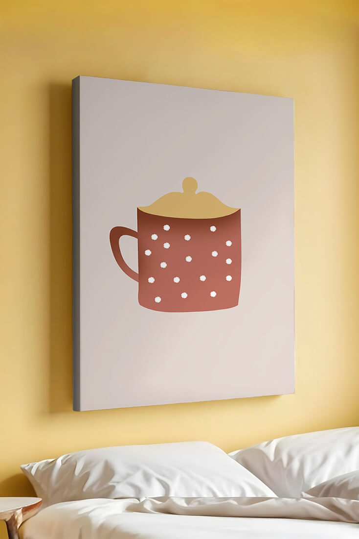 Decorative polka dot mug with yellow lid illustration