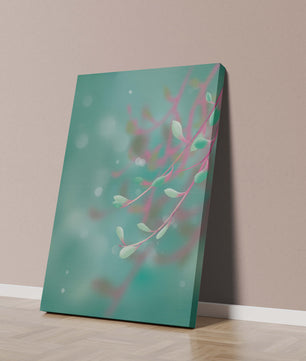 Diseño abstracto sereno con hojas pastel y fondo borroso