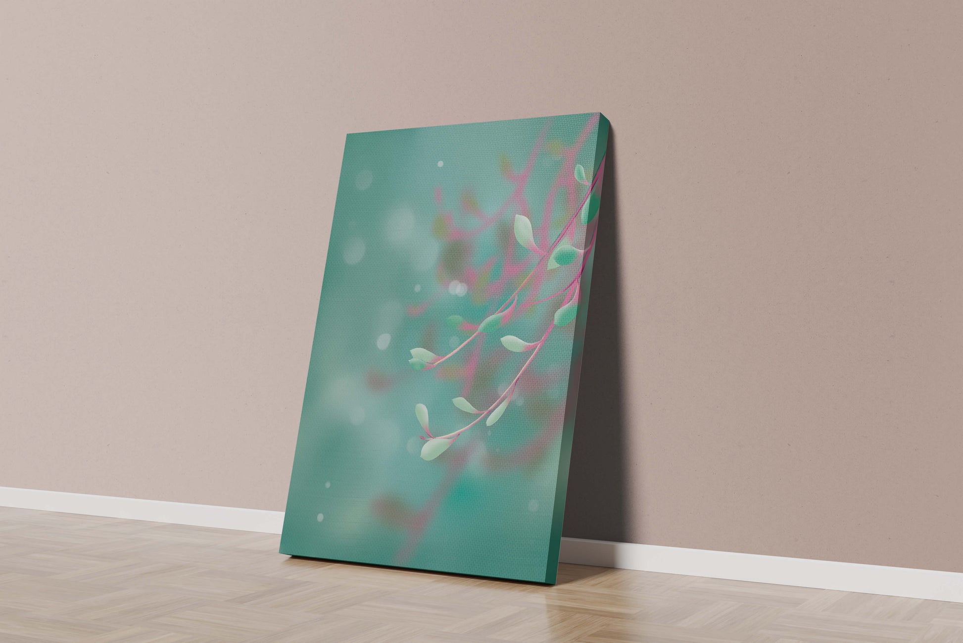 Diseño abstracto sereno con hojas pastel y fondo borroso