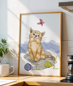 Adorable Kitten Playing with Yarn and Watching Butterfly - Mi tienda