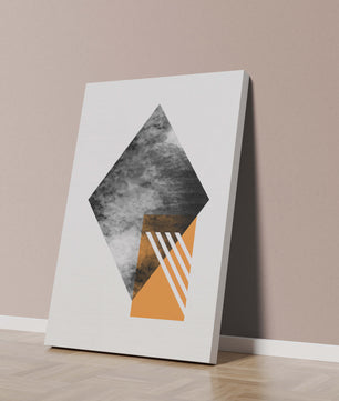 Abstract Geometric Composition with Orange Triangle and Cloudy Pattern - Mi tienda