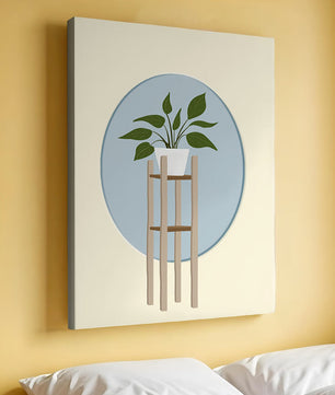 Illustration botanique moderne d'une plante en pot sur un support en bois