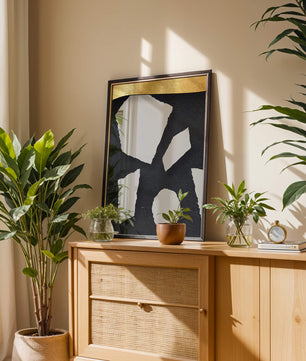 Abstract geometric design with golden accents and stone texture