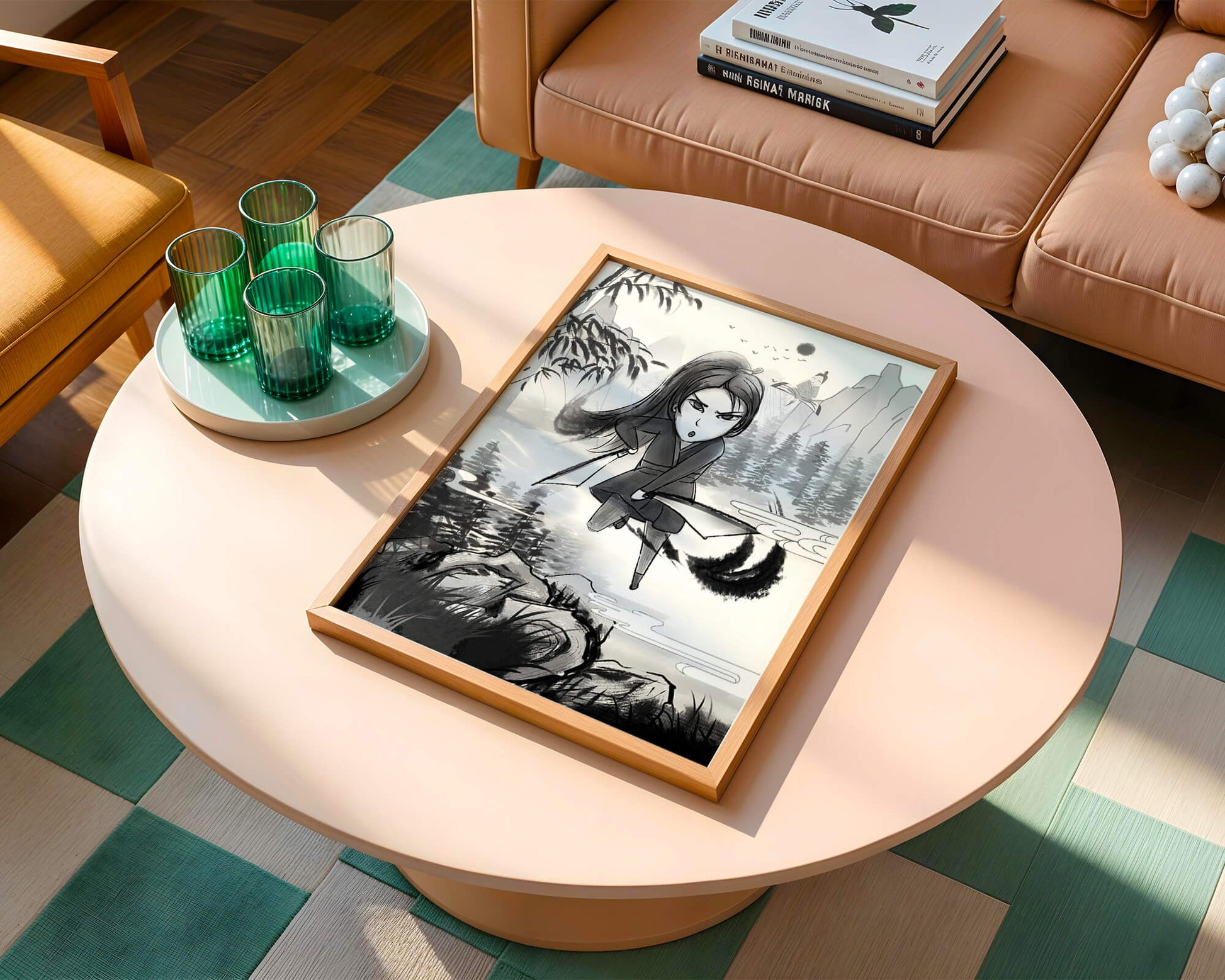 Warrior In A Mystical Landscape With Mountains And Rivers