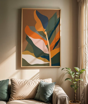 Abstract Botanical Illustration with Earthy Tones and Organic Shapes
