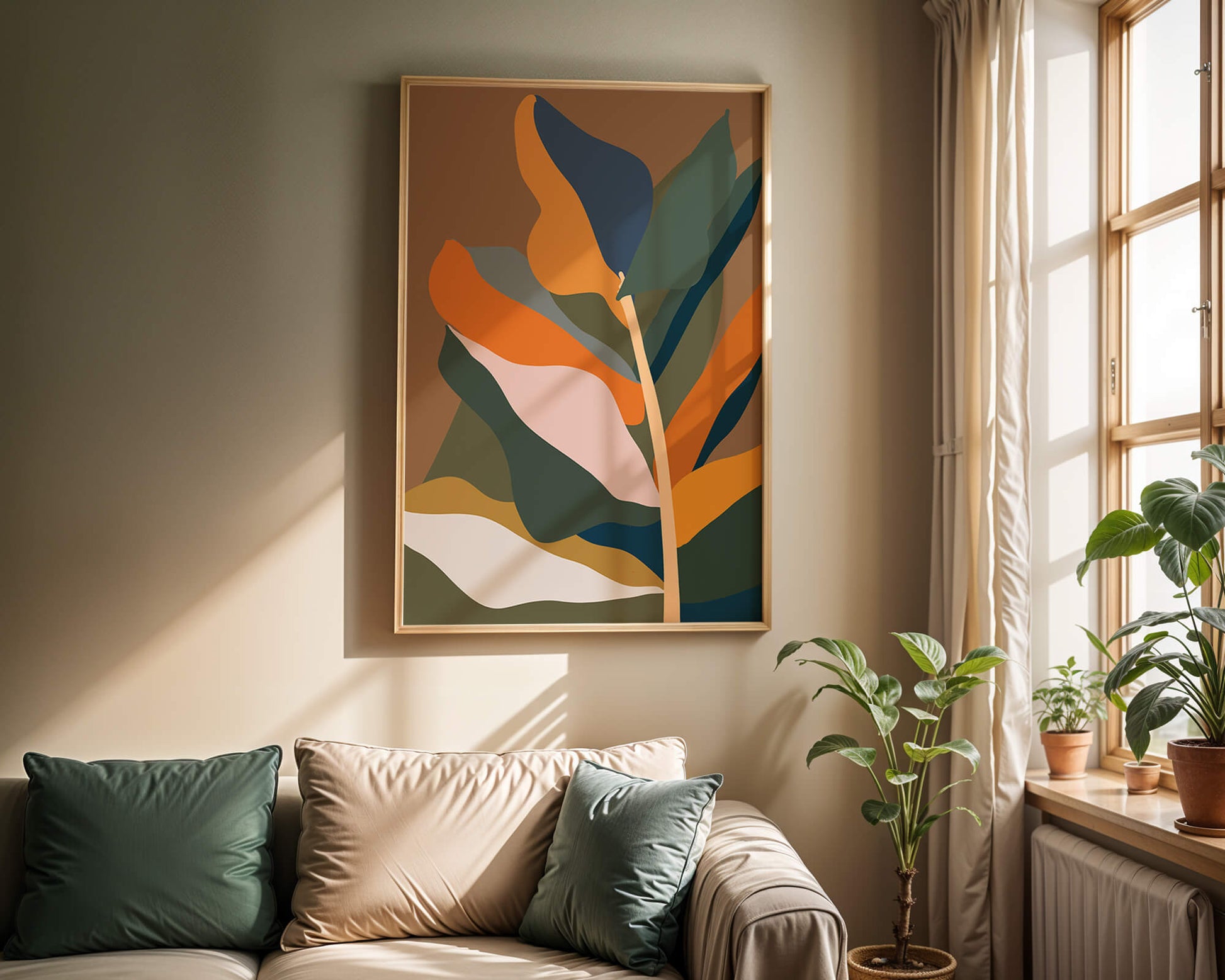 Abstract Botanical Illustration with Earthy Tones and Organic Shapes