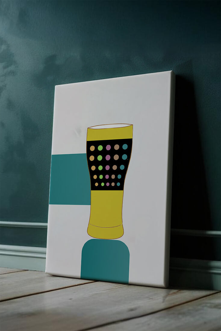 Colorful abstract illustration of a pint glass with dotted pattern