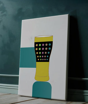 Colorful abstract illustration of a pint glass with dotted pattern