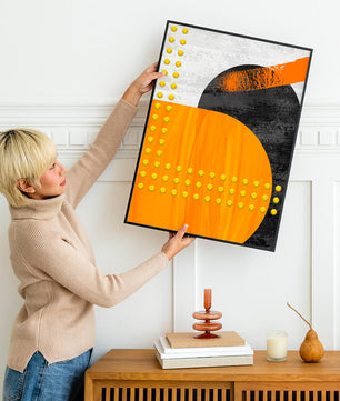Abstract Geometric Design with Orange, Black, and Gold Elements - Mi tienda