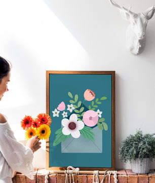 Floral bouquet in envelope with elegant botanical design