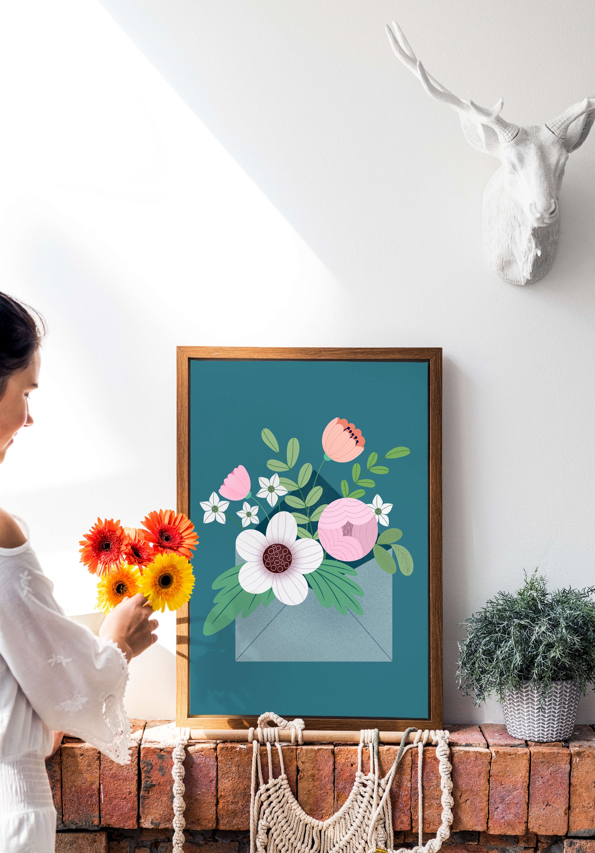 Floral bouquet in envelope with elegant botanical design