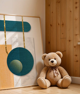 Abstract geometric design with gold accents and textured elements