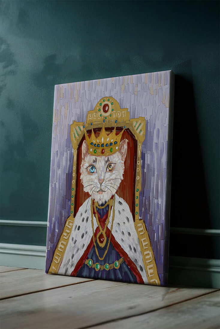 Majestic feline portrait with a golden regal crown