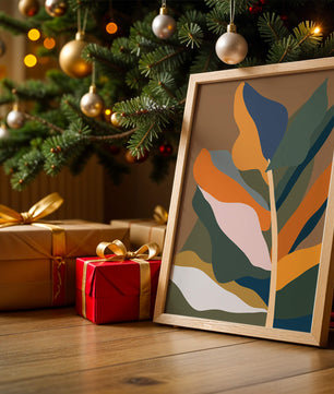 Abstract Botanical Illustration with Earthy Tones and Organic Shapes