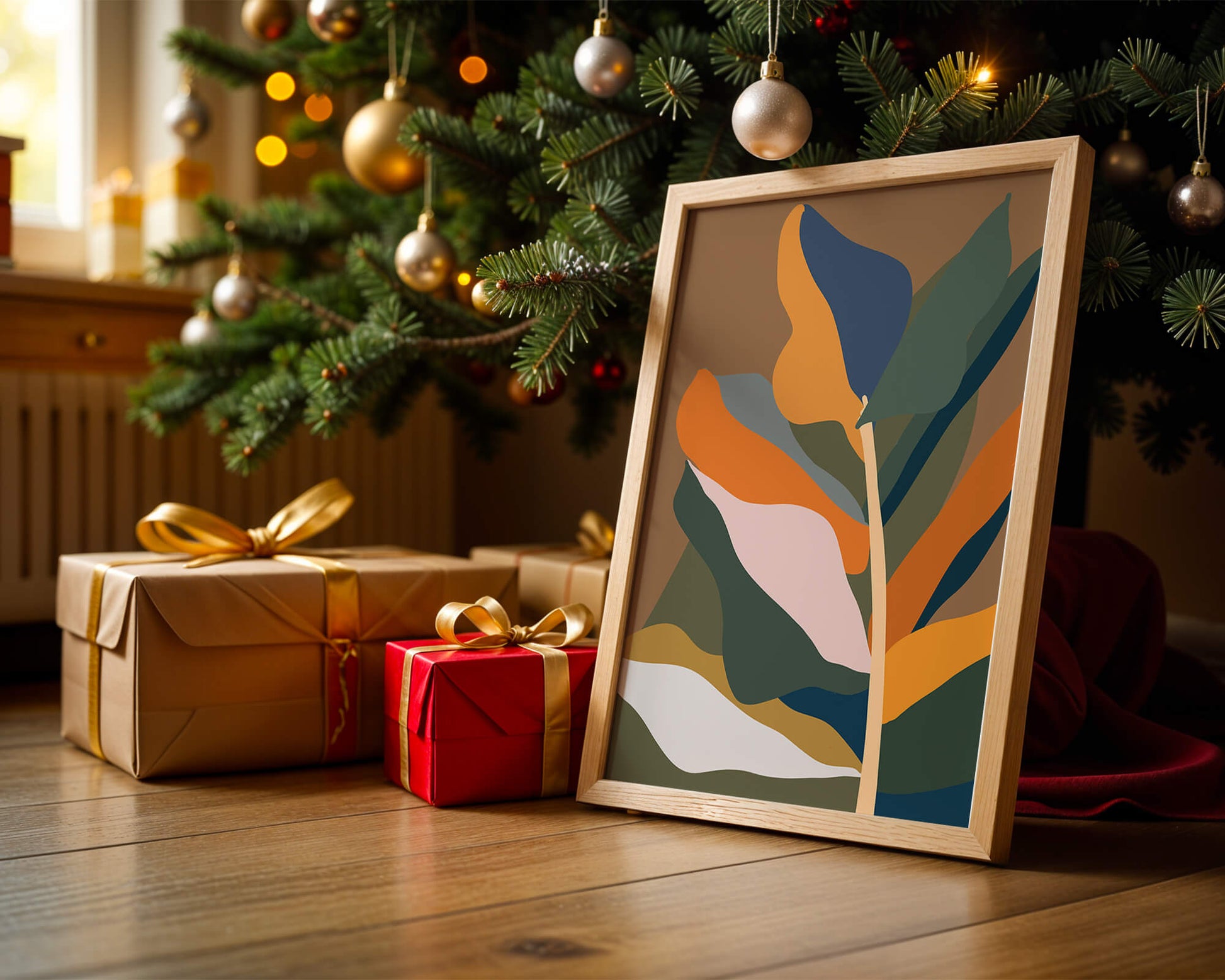 Abstract Botanical Illustration with Earthy Tones and Organic Shapes