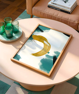 Abstract Gold and Teal Brush Strokes on White Background