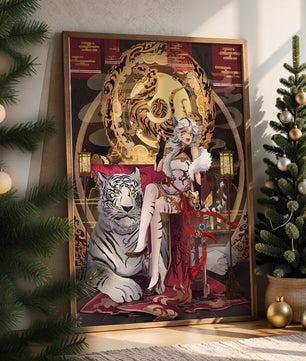 Elegant fantasy character with mystical tiger and ornate decor