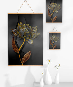 Elegant Gold Outlined Lotus On Dark Background - Mi tienda