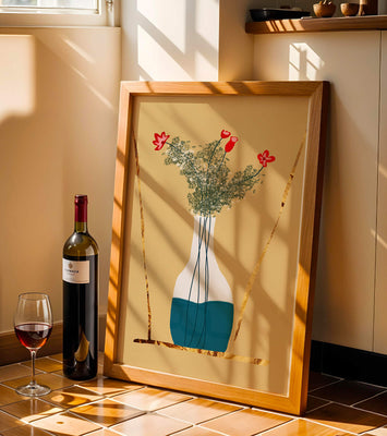 Vase with Red Flowers and Golden Accents