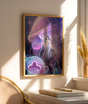 Underwater Fantasy Scene with Jellyfish and Girl