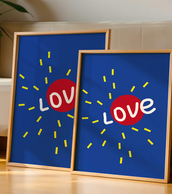 Colorful love-themed abstract design with bold elements